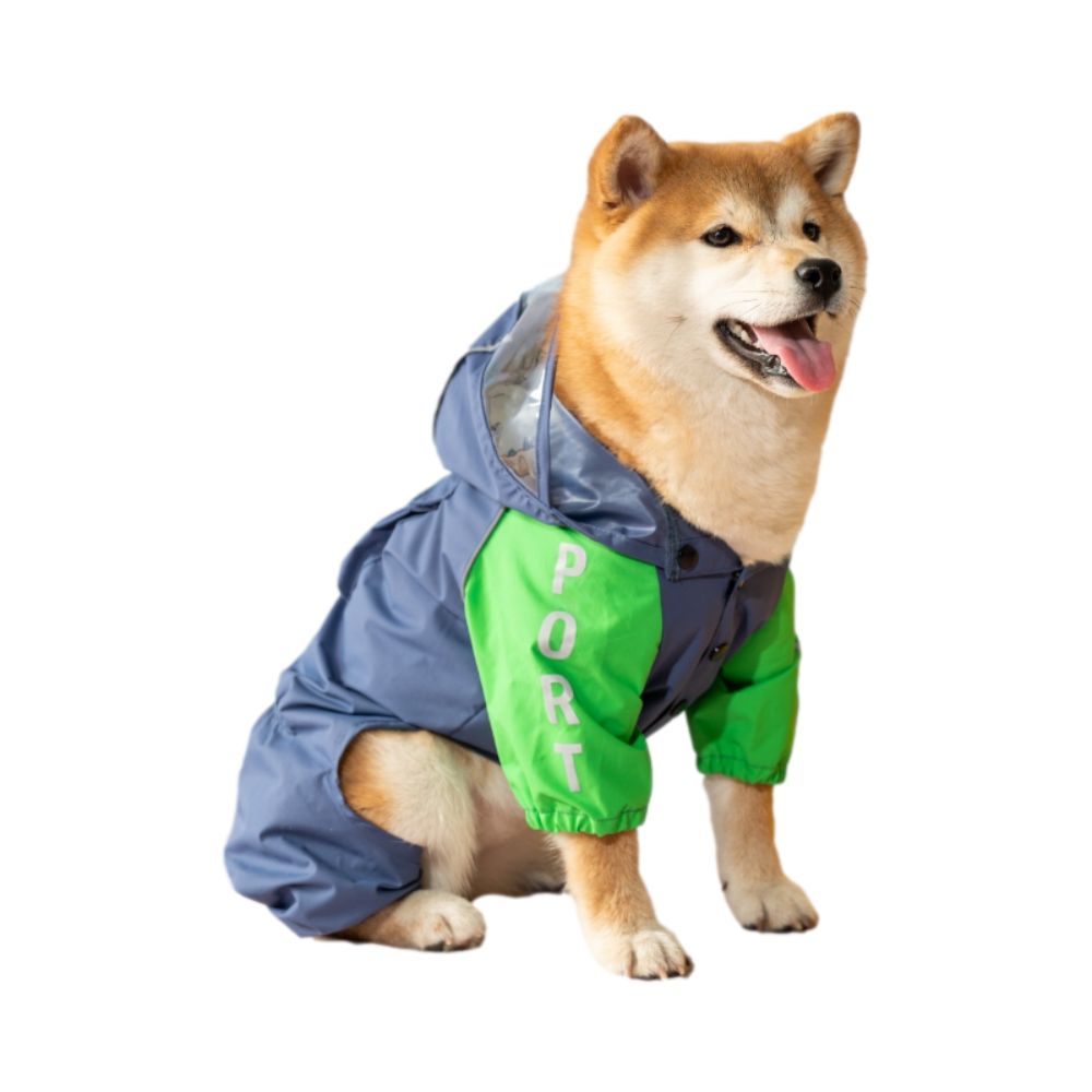 Blue Port Waterproof Dog Raincoat, Adjustable & Reflective Design, Lightweight Pet Rain Clothes with Hood (Three Colors Available)