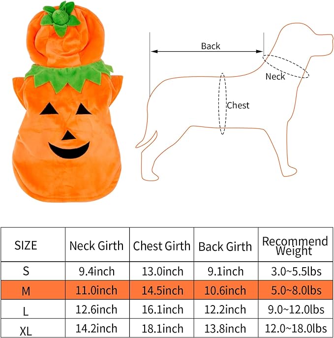 Pet Dog Cute Pumpkin Hoodie Costume for Halloween Dress Up Party, Pet Carnival,Pet Cosplay