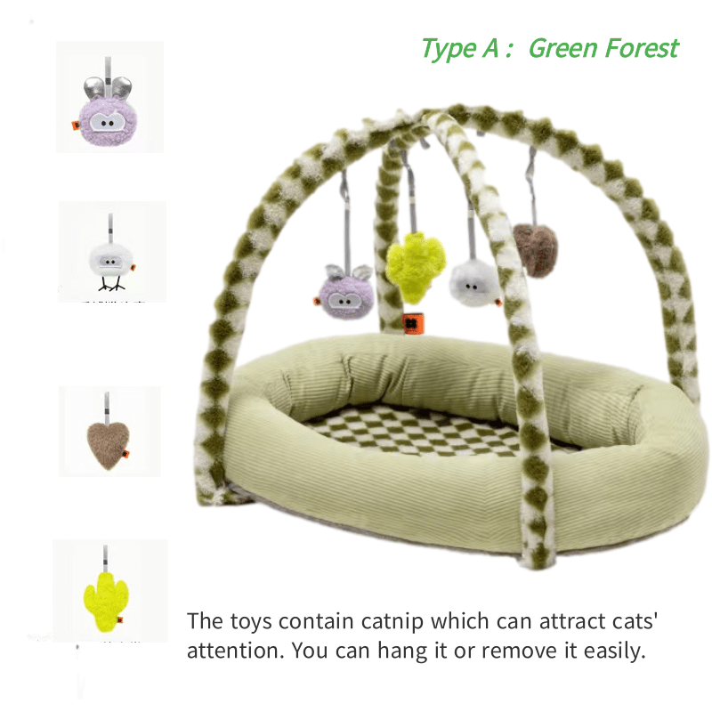 Cute Cat Bed or Puppy Bed with Catnip Toys Hung Around /Fun Sleeping Nest Bed for Puppy and Kitten