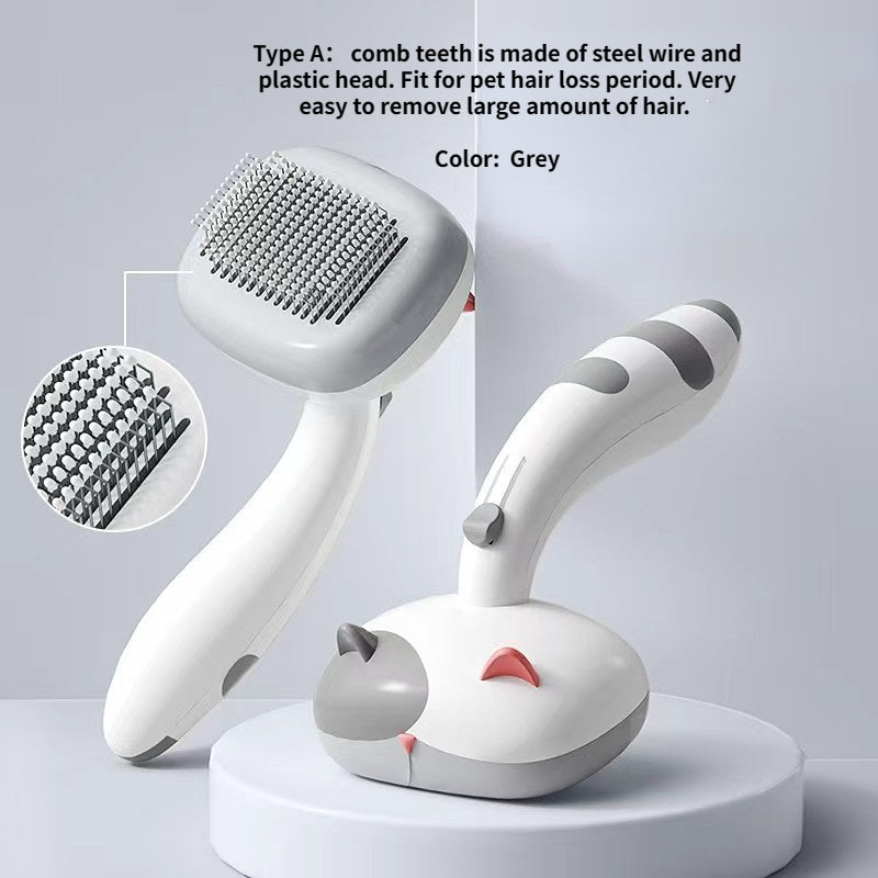 Cat and Dog hair brush with release button and massage particles