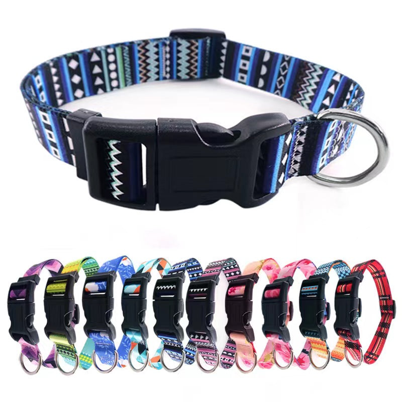 Dog Collar and Leash Set, Adjustable Pet Collar with colorful Bohemian Style or Folk Style for Small/ Medium/ Large Dogs