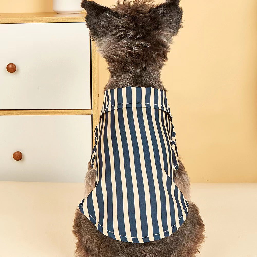 Puppy Summer Shirt- Navy and White Striped Summer Shirt -Breathable Summer Dog Clothes