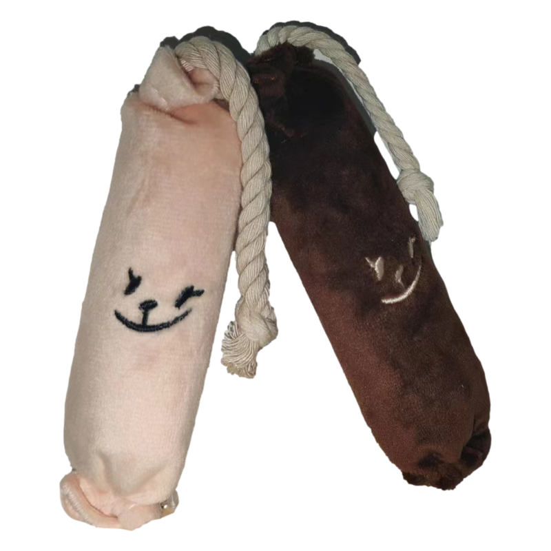 Plush Dog Chew Toys with Squeakers Inside and with Innovative Design of Bread or Sausage Shape