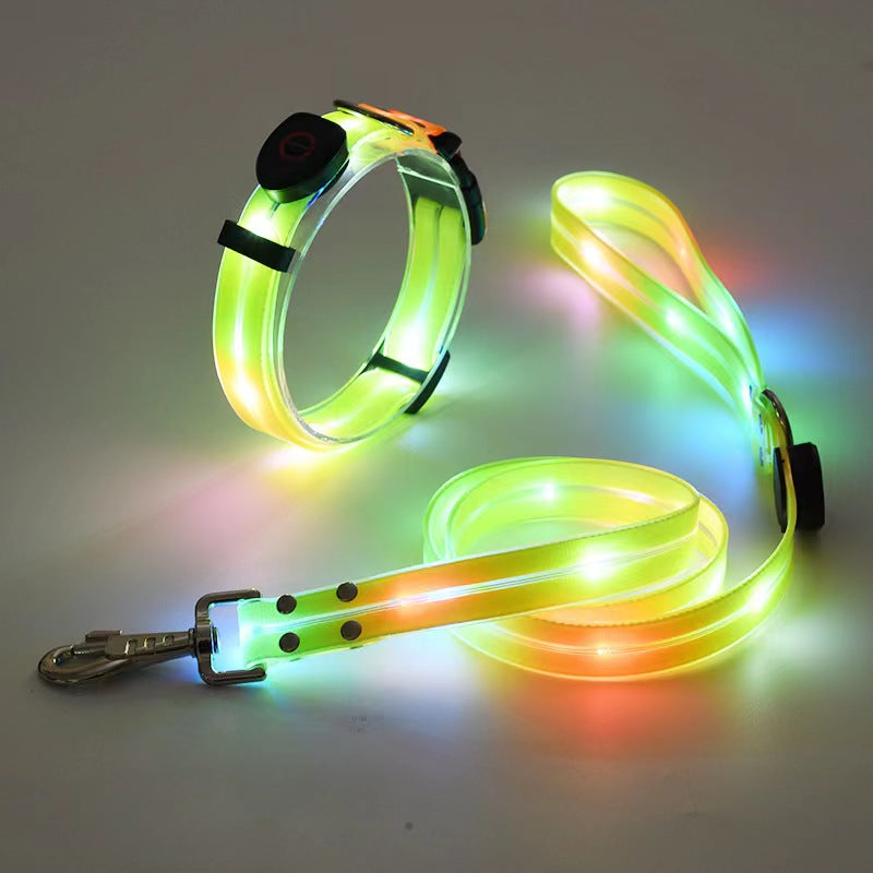 LED Light UP Dog Leash and Dog Collar Set , Rechargeable Waterproof Glow in The Dark, Dog Leash with Light, Luminous Reflective Dog Lights for Pet Safety Night Walking