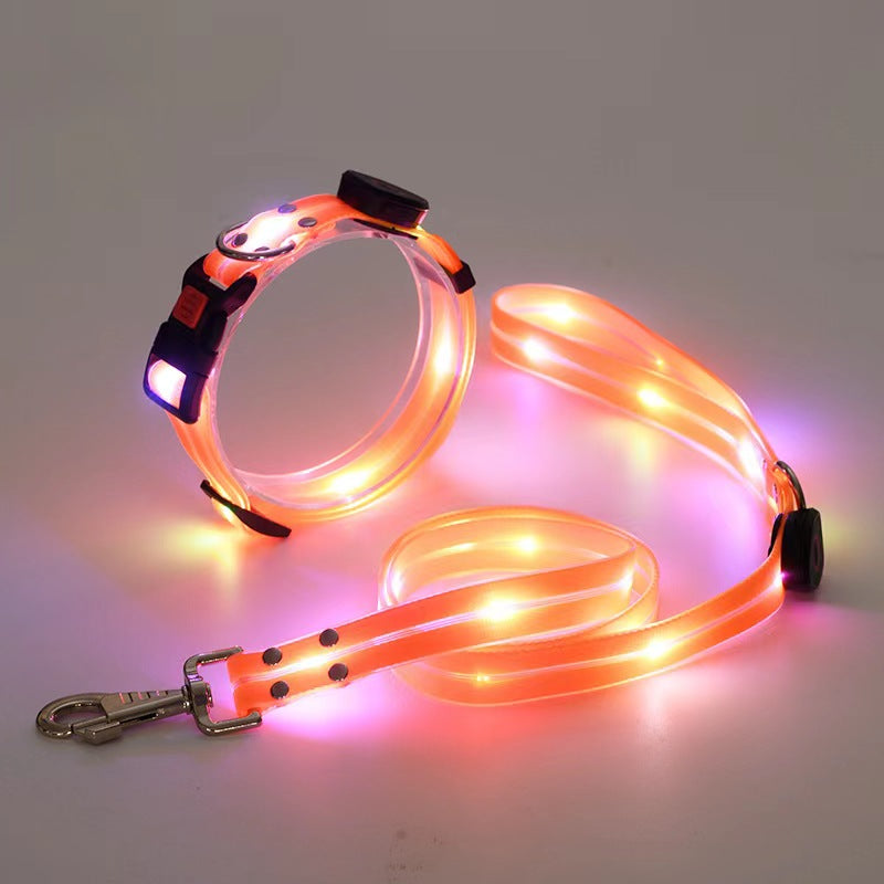 LED Light UP Dog Leash and Dog Collar Set , Rechargeable Waterproof Glow in The Dark, Dog Leash with Light, Luminous Reflective Dog Lights for Pet Safety Night Walking