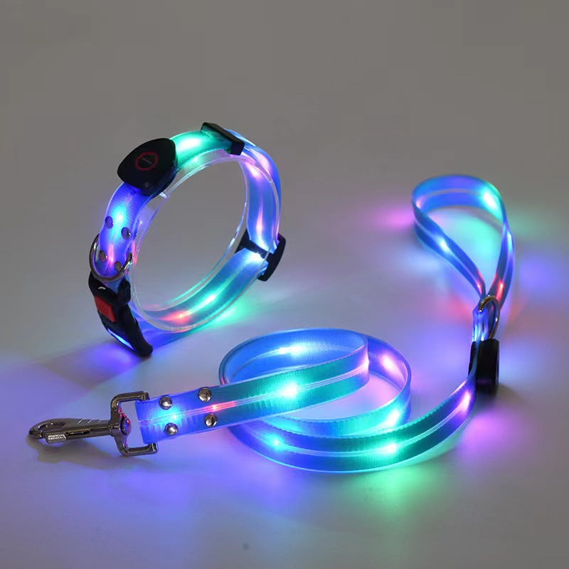 LED Light UP Dog Leash and Dog Collar Set , Rechargeable Waterproof Glow in The Dark, Dog Leash with Light, Luminous Reflective Dog Lights for Pet Safety Night Walking