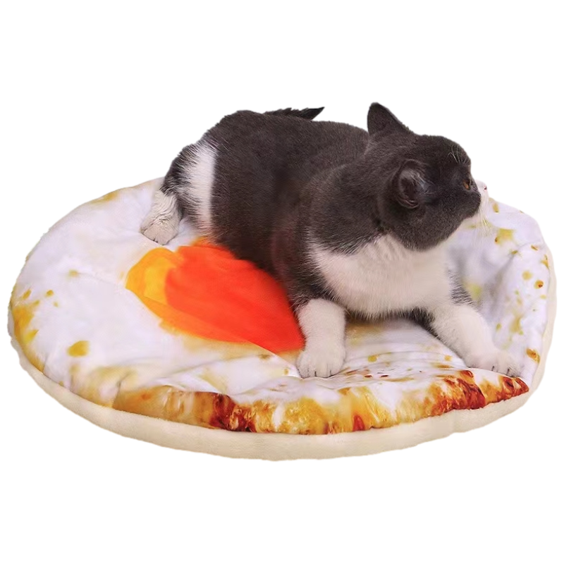 Soft Cat or Puppy Cushion Bed, Pizza/Avocado/Fried Egg/Toast/Ham Shape Pet Mattress Bed, for Cats & Small or Medium Dogs