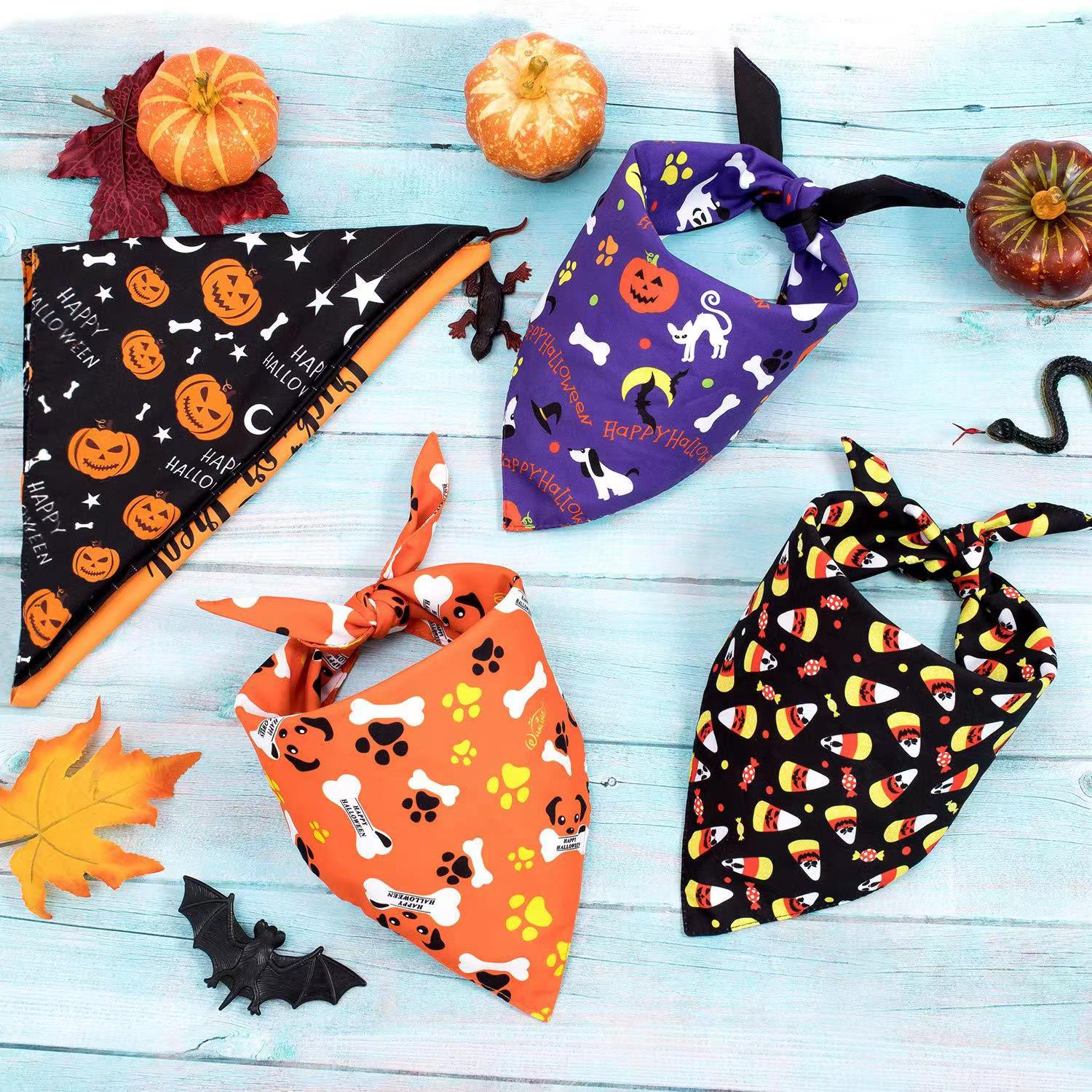 5 Pack Halloween Dog Bandanas Triangle Pet Scarfs Washable Pet Necker