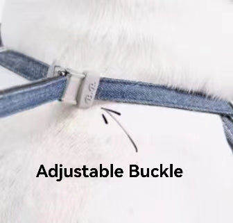 Denim Style Dog Harness& Leash Set, Chest or Back Clips for Walking or Training Pets, Comfortable Handle for Dog Running/Training