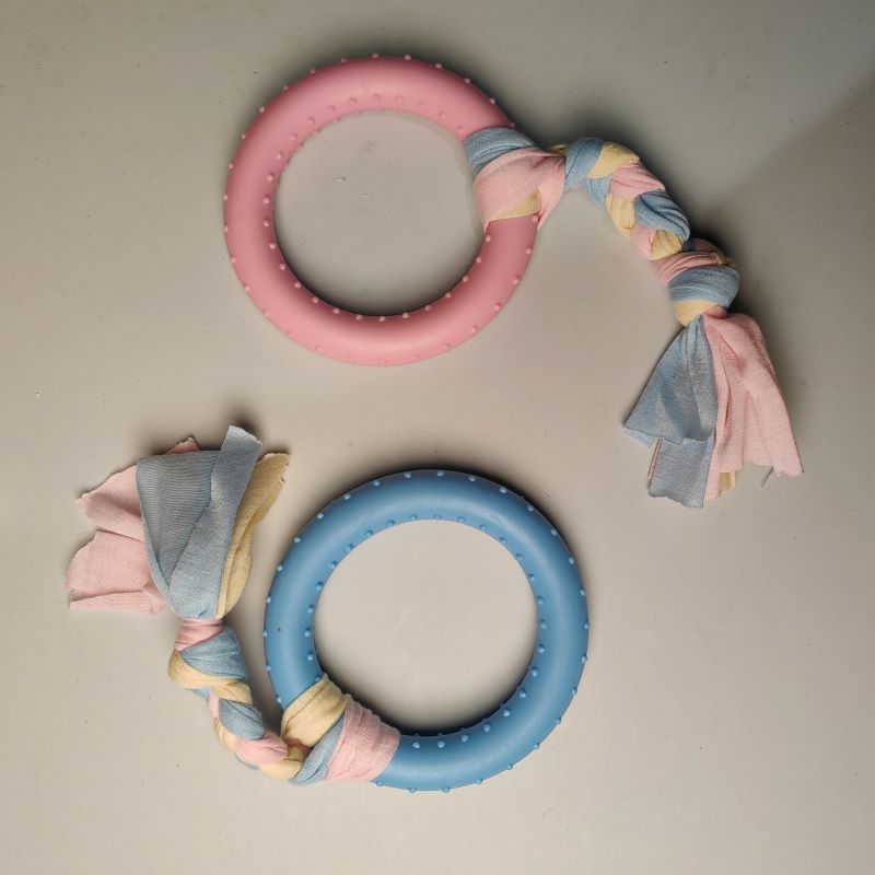 Puppy Teething Chew Toys 2 Pack Donut Tire Toys Set for Dogs- Pink and Blue