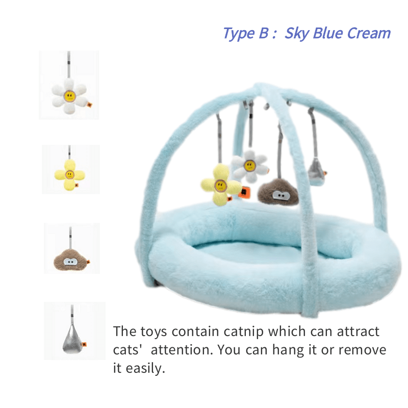 Cute Cat Bed or Puppy Bed with Catnip Toys Hung Around /Fun Sleeping Nest Bed for Puppy and Kitten