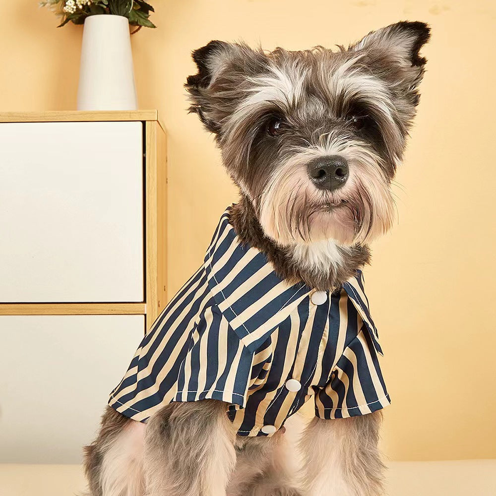 Puppy Summer Shirt- Navy and White Striped Summer Shirt -Breathable Summer Dog Clothes