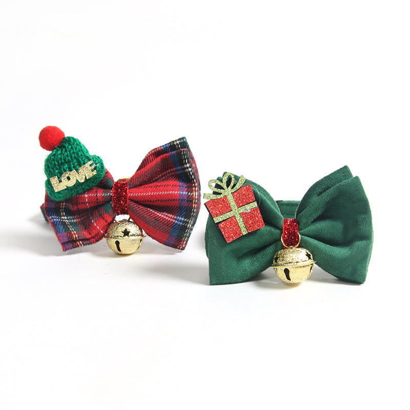 Christmas Dog Bow-tie with Bell, Cute Adjustable Dog Collar for Small Medium Large Dogs/Cats