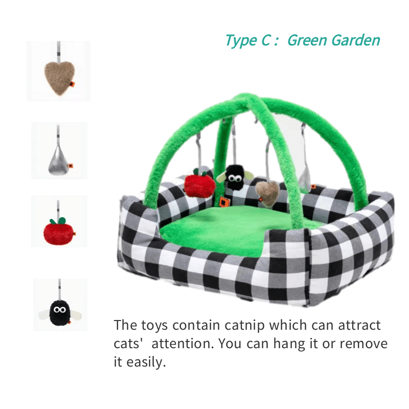 Cute Cat Bed or Puppy Bed with Catnip Toys Hung Around /Fun Sleeping Nest Bed for Puppy and Kitten