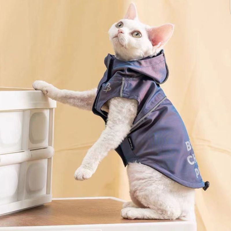 Waterproof Reflective Printed Hooded Sleeveless Dog or Cat Trench Coat