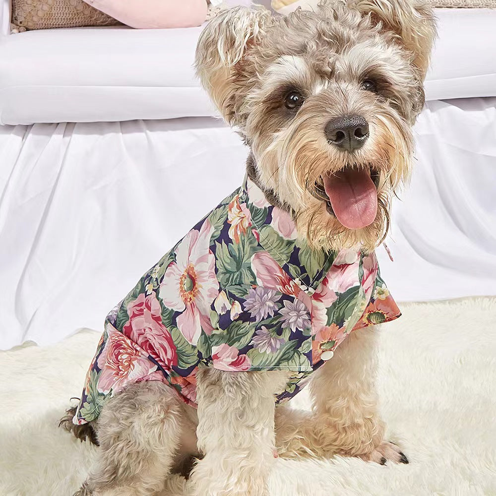 Hawaiian Style Summer Beach Dog Shirt, Short Sleeve Pet Clothes, Puppy Floral Shirt with cotton material