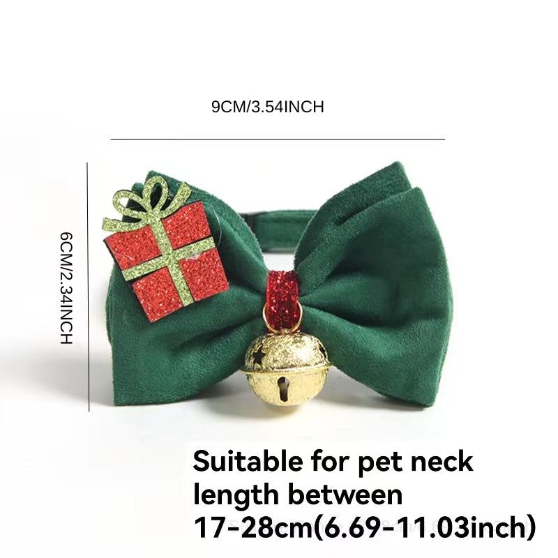 Christmas Dog Bow-tie with Bell, Cute Adjustable Dog Collar for Small Medium Large Dogs/Cats